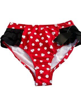 Disney Minnie Mouse Polka Dot Ruffle High Waisted Swim Bottom Womens Juniors M